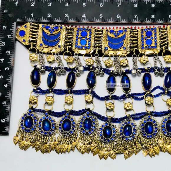 Blue Choker Necklace, Handmade Afghan Tribal Choker Necklace, Statement Boho - Picture 6 of 9
